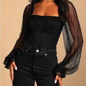NWT Lulu’s Call the Dots black mesh long sleeve bodysuit